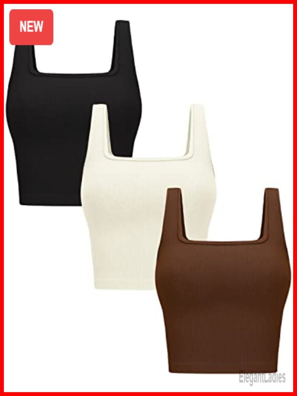 3 Pack Ribbed Seamless Crop Tank Tops Square Neck Sleeveless Workout Tops